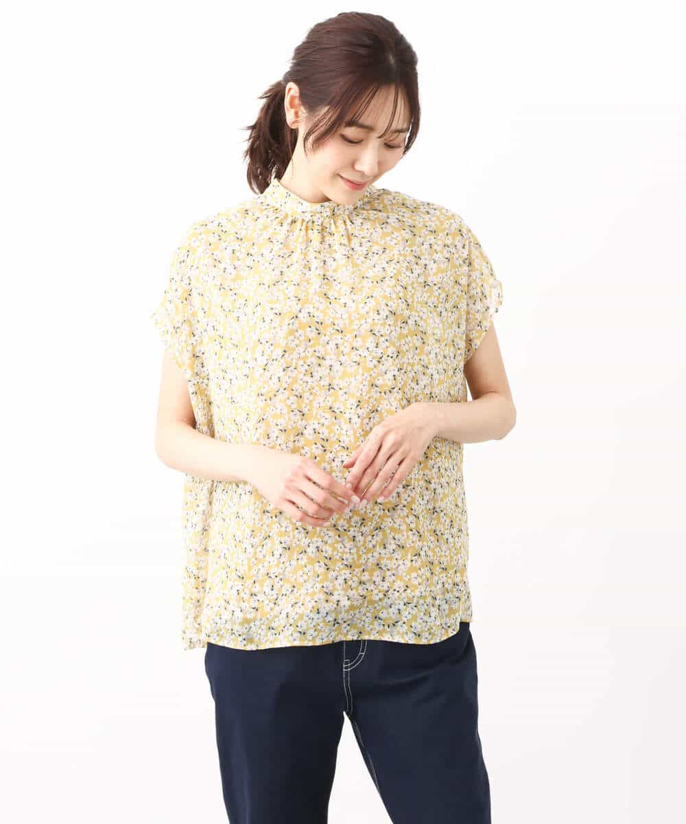 FKBHV01130 MK MICHEL KLEIN(MK ミッシェルクラン) 小花柄シフォンブラウス/2way/洗える イエロー