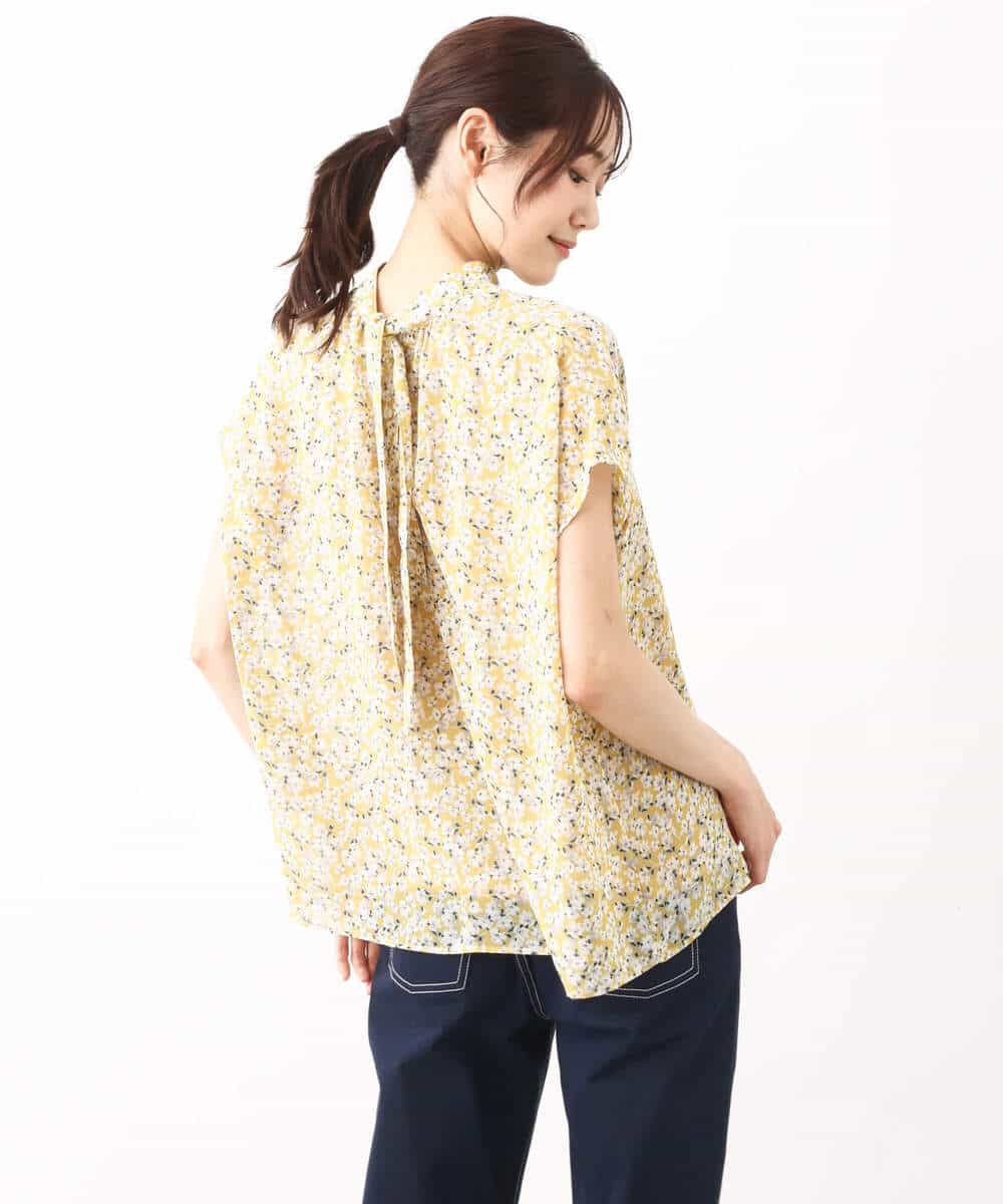 FKBHV01130 MK MICHEL KLEIN(MK ミッシェルクラン) 小花柄シフォンブラウス/2way/洗える イエロー