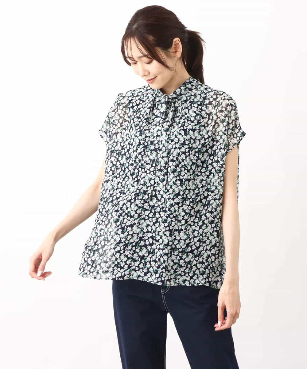 FKBHV01130 MK MICHEL KLEIN(MK ミッシェルクラン) 小花柄シフォンブラウス/2way/洗える イエロー
