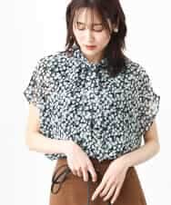 FKBHV01130 MK MICHEL KLEIN(MK ミッシェルクラン) 小花柄シフォンブラウス/2way/洗える ネイビー