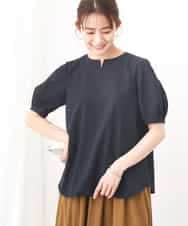 FKBHV61130 MK MICHEL KLEIN(MK ミッシェルクラン) ドビーキーネックブラウス/洗える ネイビー