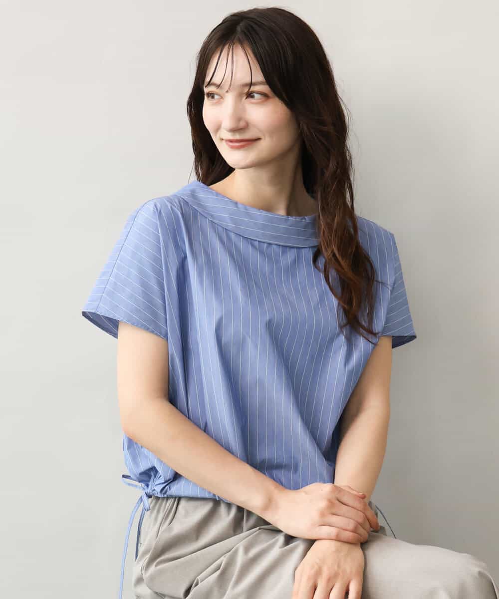 FKBID60150 MK MICHEL KLEIN(MK ミッシェルクラン) [接触冷感/洗える]ロールネック ギャザースリーブブラウス(半袖) ライトブルー