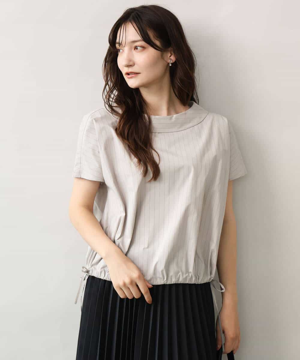 FKBID60150 MK MICHEL KLEIN(MK ミッシェルクラン) [接触冷感/洗える]ロールネック ギャザースリーブブラウス(半袖) ライトブルー