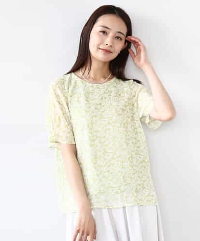 MK MICHEL KLEIN(MK ミッシェルクラン) 小花柄タックスリーブシフォンブラウス/洗える ライトイエロー/黄 38