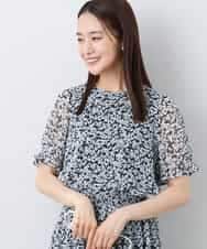 FKBJA07140 MK MICHEL KLEIN(MK ミッシェルクラン) 小花柄タックスリーブシフォンブラウス/洗える ブラック
