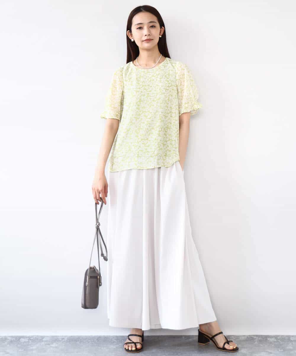 FKBJA07140 MK MICHEL KLEIN(MK ミッシェルクラン) 小花柄タックスリーブシフォンブラウス/洗える ブラック