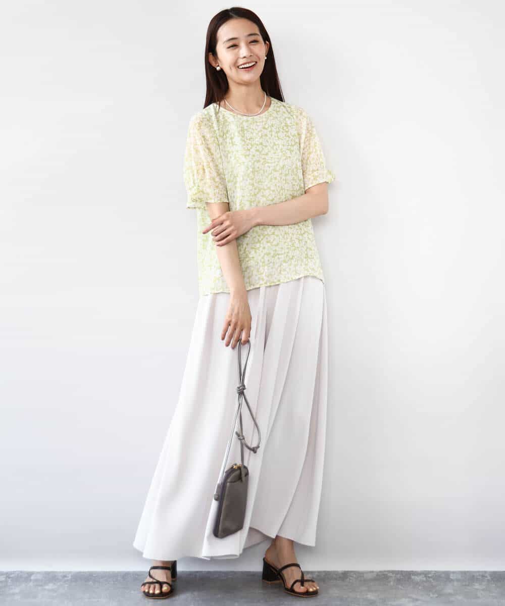 FKBJA07140 MK MICHEL KLEIN(MK ミッシェルクラン) 小花柄タックスリーブシフォンブラウス/洗える ブラック