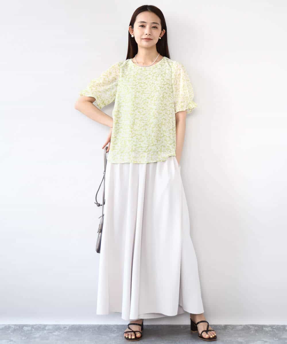 FKBJA07140 MK MICHEL KLEIN(MK ミッシェルクラン) 小花柄タックスリーブシフォンブラウス/洗える ブラック