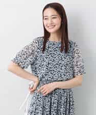 FKBJA07140 MK MICHEL KLEIN(MK ミッシェルクラン) 小花柄タックスリーブシフォンブラウス/洗える ブラック