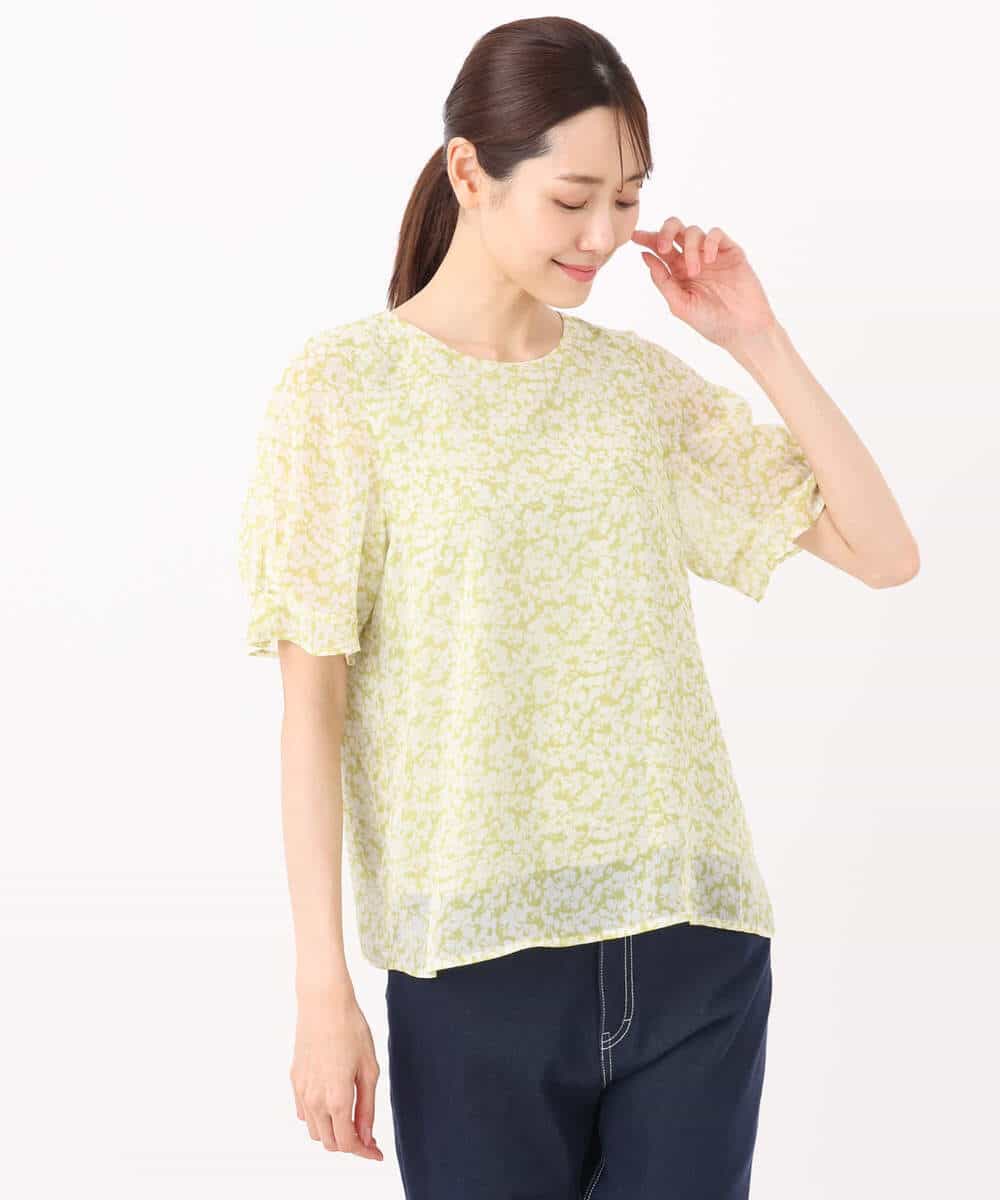 FKBJA07140 MK MICHEL KLEIN(MK ミッシェルクラン) 小花柄タックスリーブシフォンブラウス/洗える ブラック
