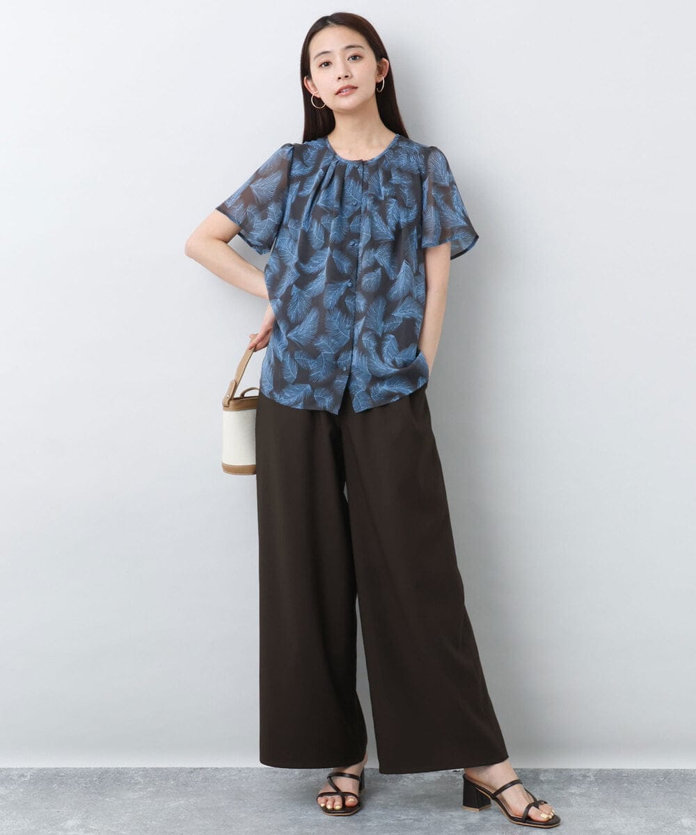 FKBJA08140 MK MICHEL KLEIN(MK ミッシェルクラン) リーフ柄シフォンブラウス/洗える アイボリー