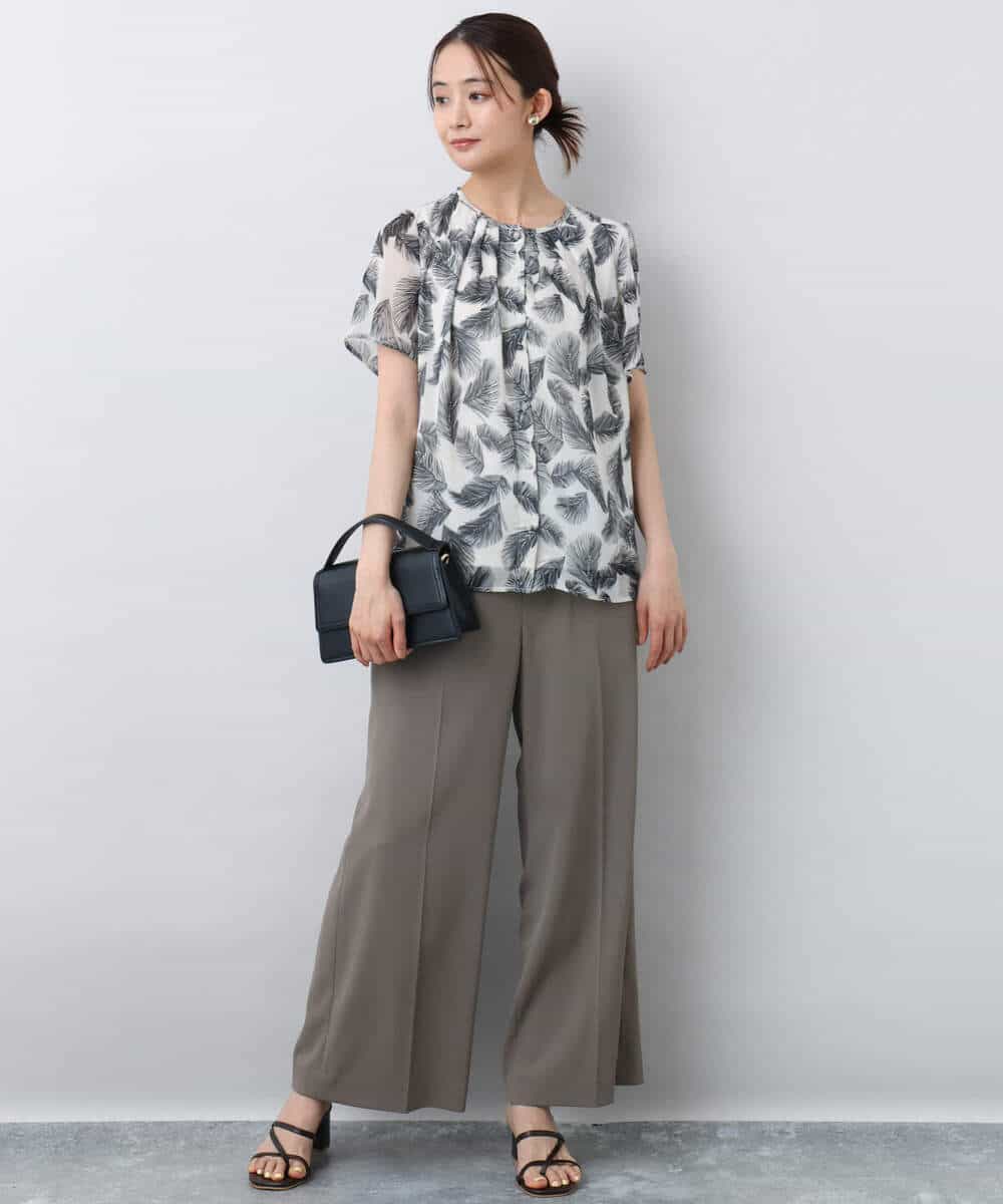 FKBJA08140 MK MICHEL KLEIN(MK ミッシェルクラン) リーフ柄シフォンブラウス/洗える アイボリー