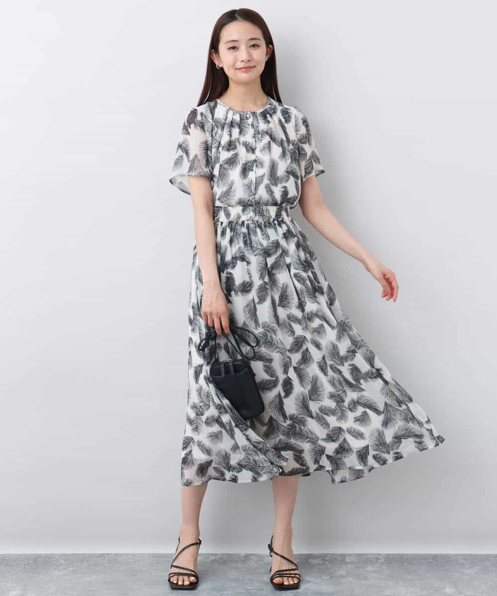 FKBJA08140 MK MICHEL KLEIN(MK ミッシェルクラン) リーフ柄シフォンブラウス/洗える アイボリー