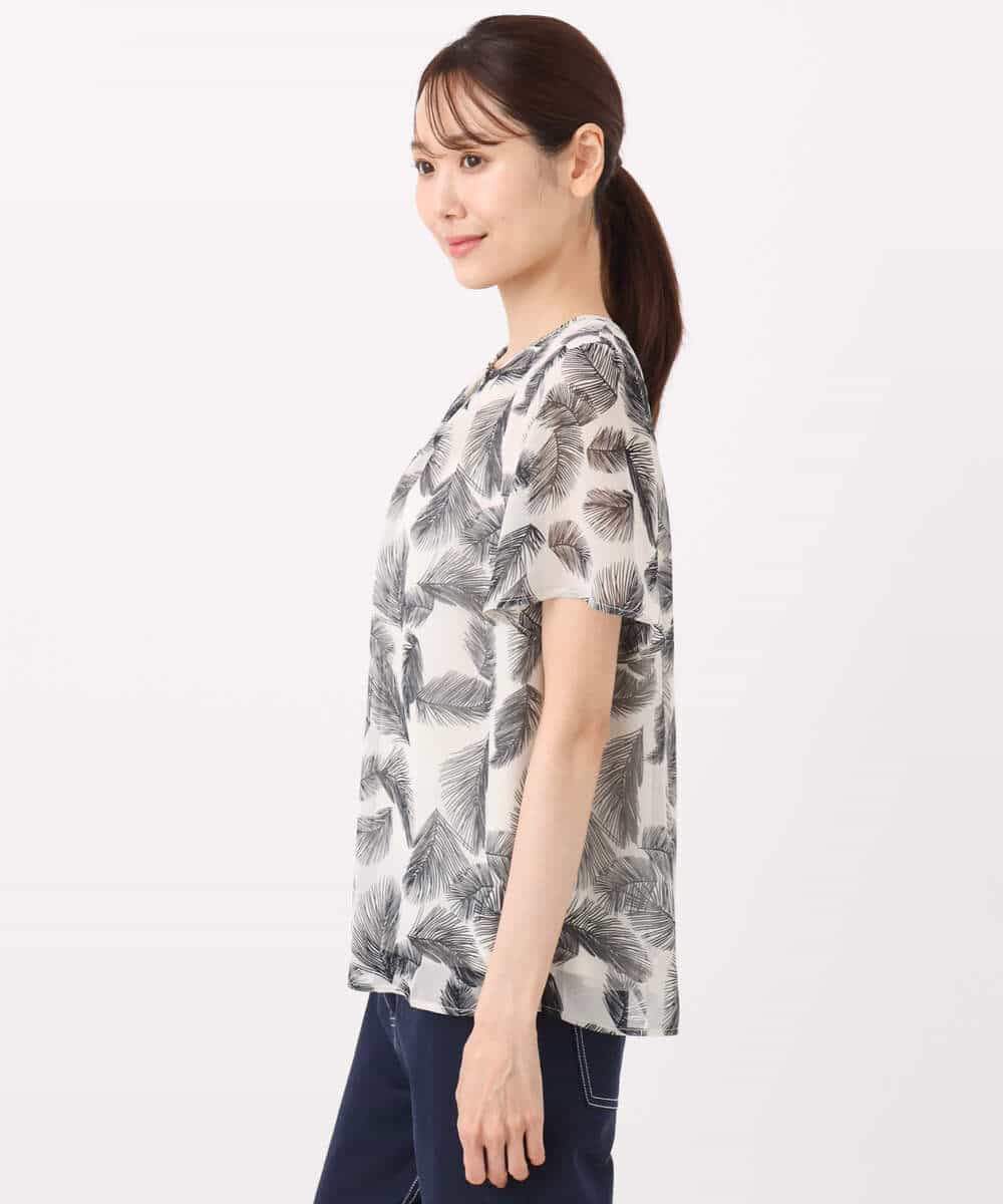 FKBJA08140 MK MICHEL KLEIN(MK ミッシェルクラン) リーフ柄シフォンブラウス/洗える アイボリー
