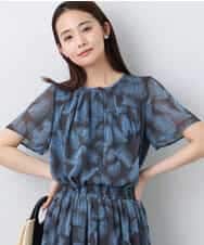 FKBJA08140 MK MICHEL KLEIN(MK ミッシェルクラン) リーフ柄シフォンブラウス/洗える ブラウン