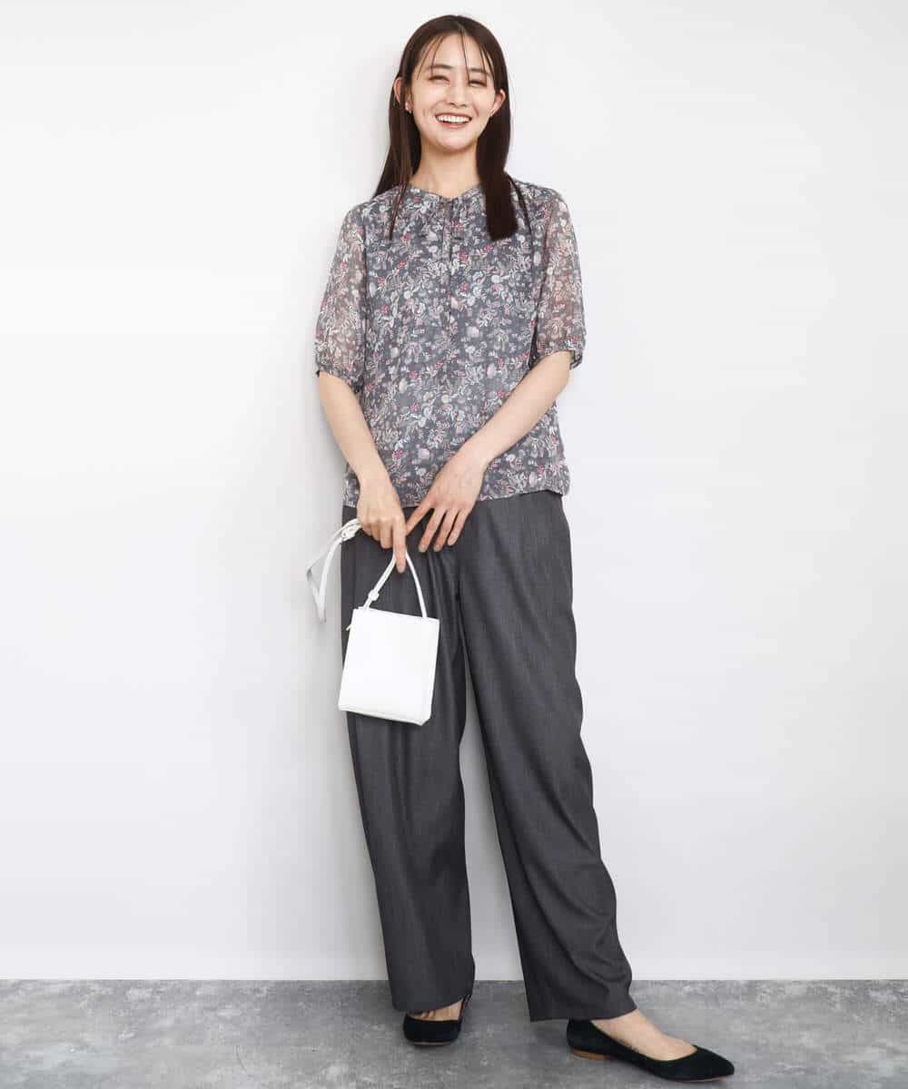 FKBJA09140 MK MICHEL KLEIN(MK ミッシェルクラン) フラワードットプリントシフォンブラウス/洗える ブラック