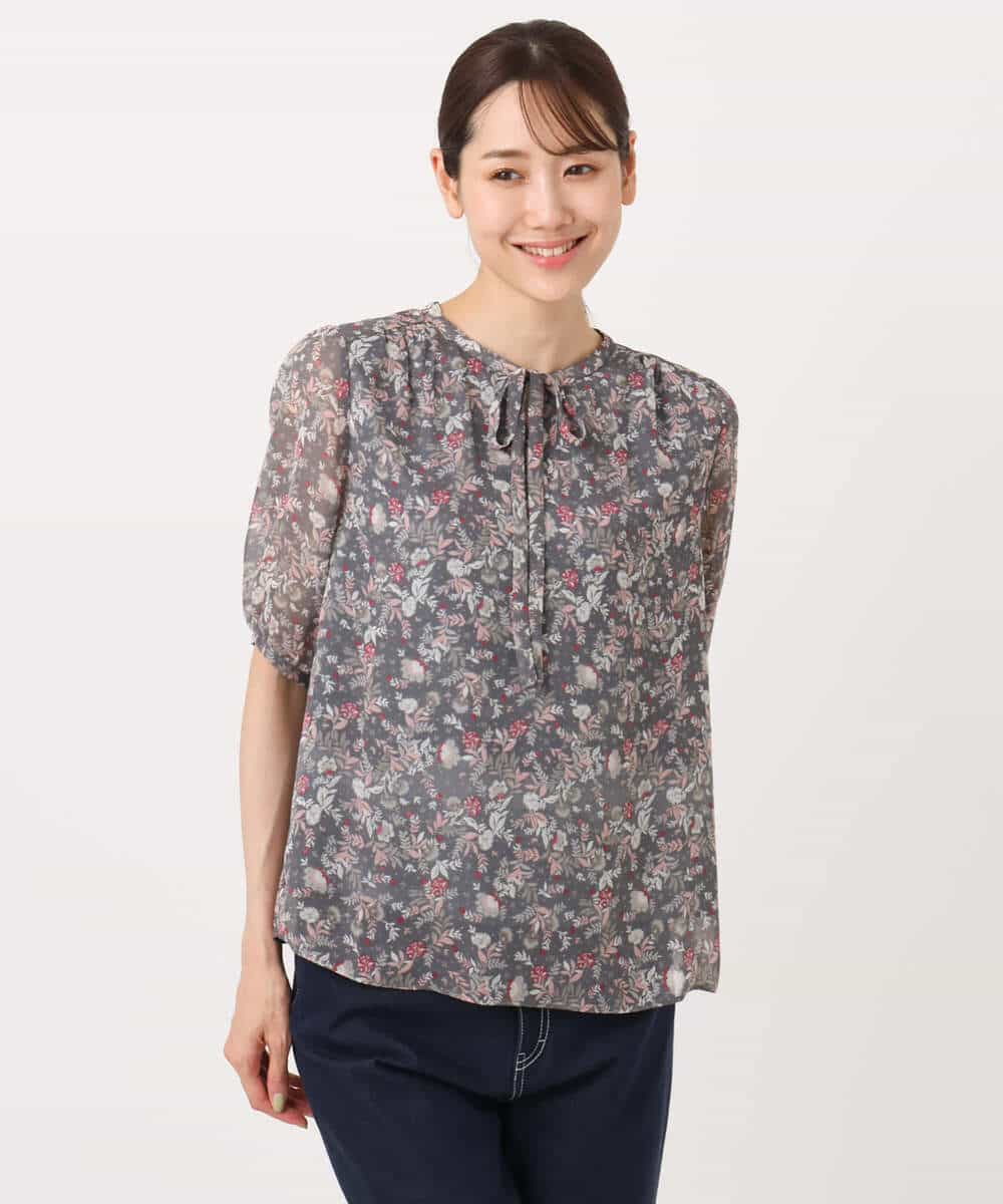 FKBJA09140 MK MICHEL KLEIN(MK ミッシェルクラン) フラワードットプリントシフォンブラウス/洗える ブラック