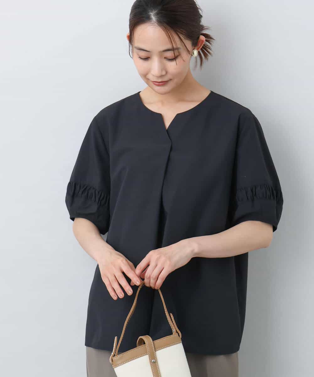 FKBJA70150 MK MICHEL KLEIN(MK ミッシェルクラン) キーネックブラウス/UVカット/接触冷感/洗える ピンク