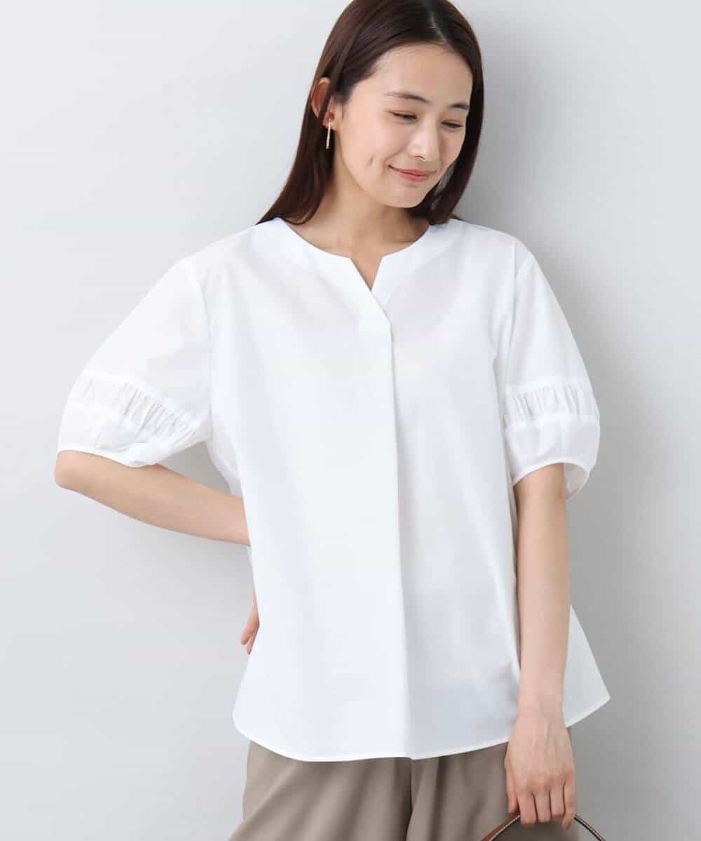 FKBJA70150 MK MICHEL KLEIN(MK ミッシェルクラン) キーネックブラウス/UVカット/接触冷感/洗える ピンク