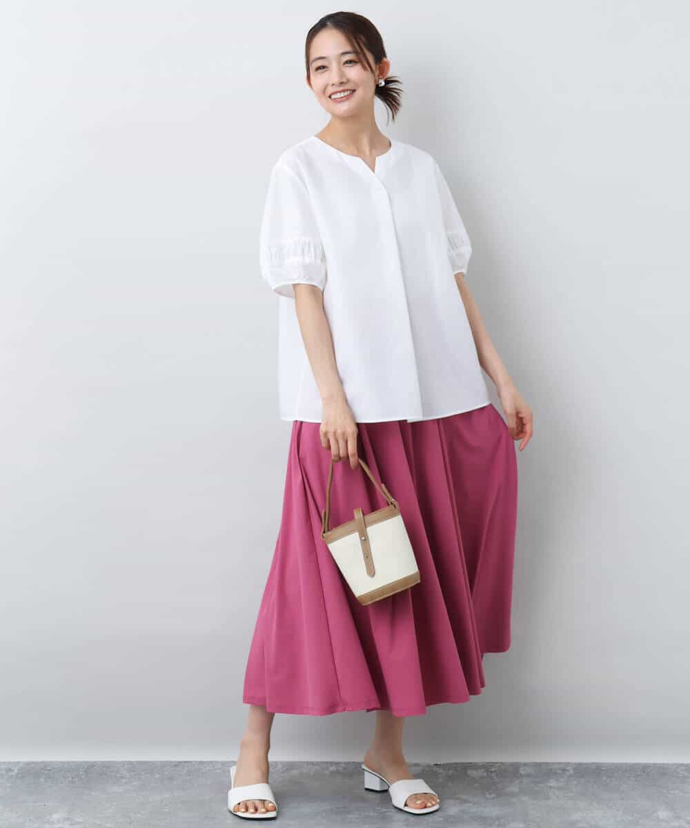 FKBJA70150 MK MICHEL KLEIN(MK ミッシェルクラン) キーネックブラウス/UVカット/接触冷感/洗える ピンク
