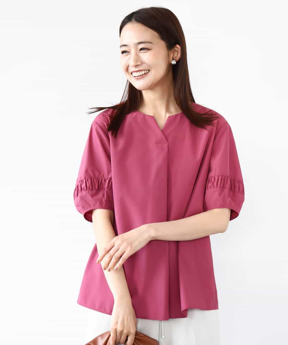 FKBJA70150 MK MICHEL KLEIN(MK ミッシェルクラン) キーネックブラウス/UVカット/接触冷感/洗える ピンク