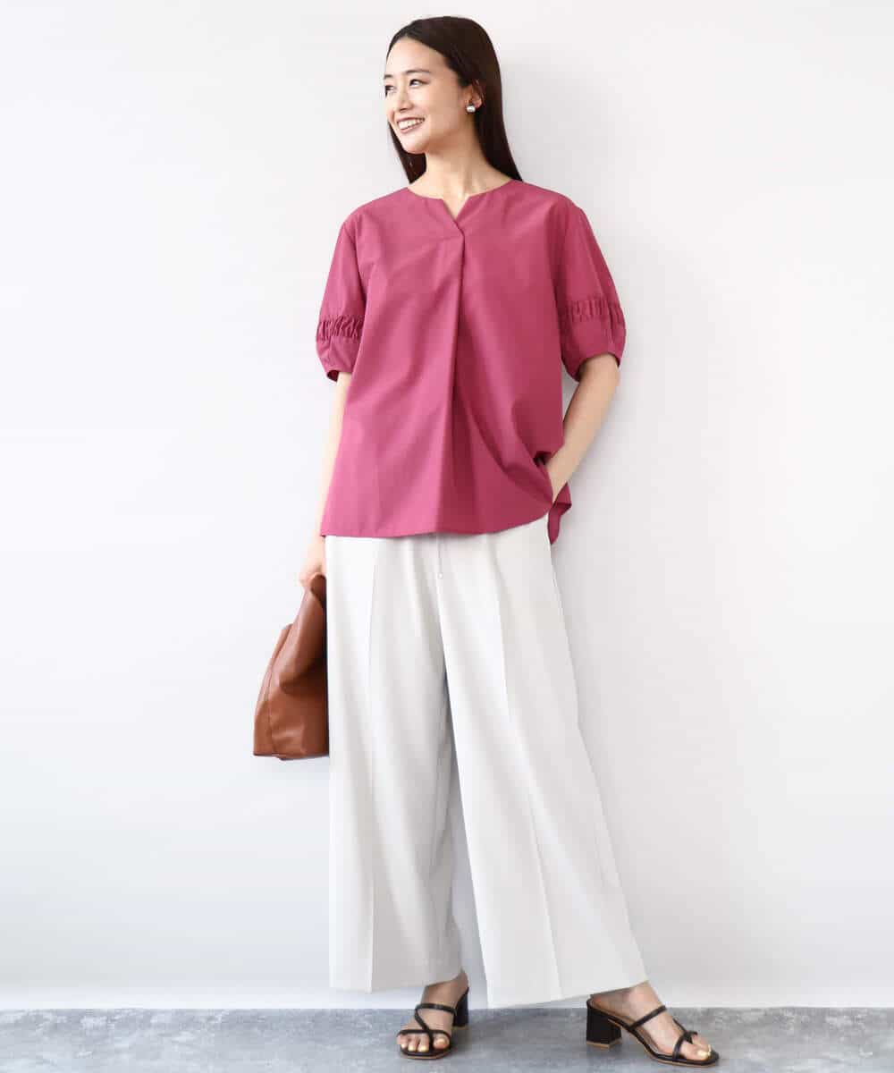 FKBJA70150 MK MICHEL KLEIN(MK ミッシェルクラン) キーネックブラウス/UVカット/接触冷感/洗える ピンク