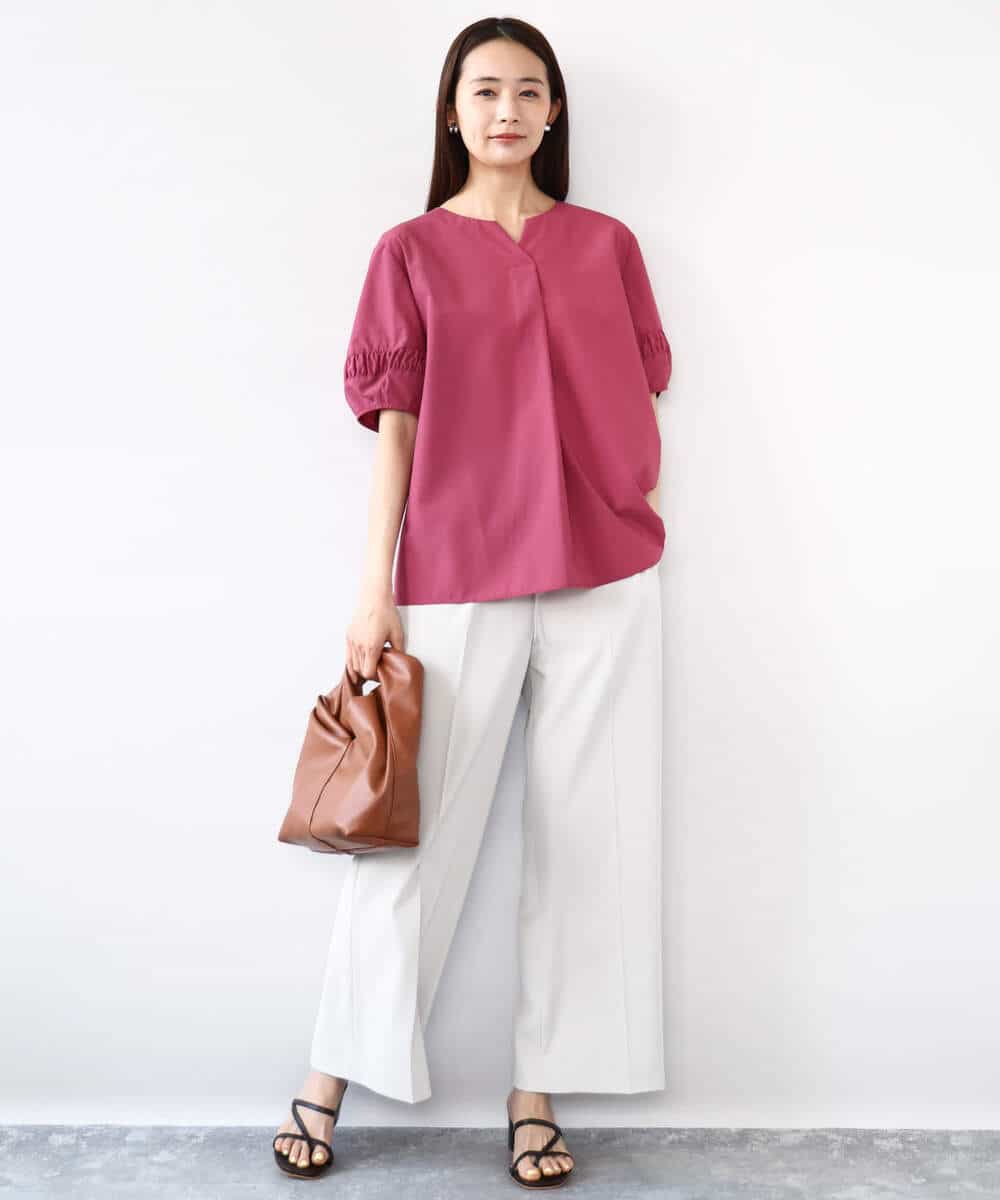 FKBJA70150 MK MICHEL KLEIN(MK ミッシェルクラン) キーネックブラウス/UVカット/接触冷感/洗える ピンク