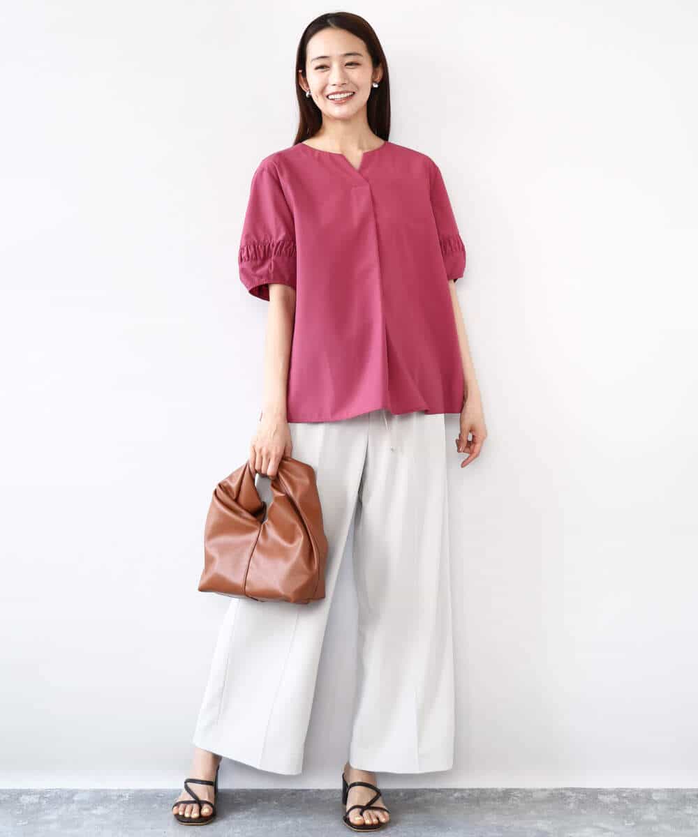 FKBJA70150 MK MICHEL KLEIN(MK ミッシェルクラン) キーネックブラウス/UVカット/接触冷感/洗える ピンク