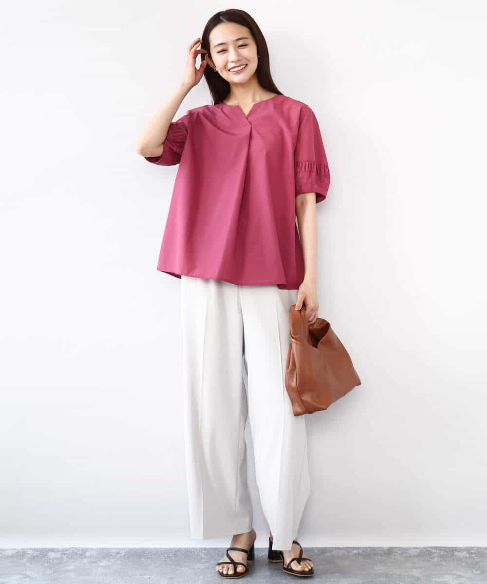 FKBJA70150 MK MICHEL KLEIN(MK ミッシェルクラン) キーネックブラウス/UVカット/接触冷感/洗える ピンク