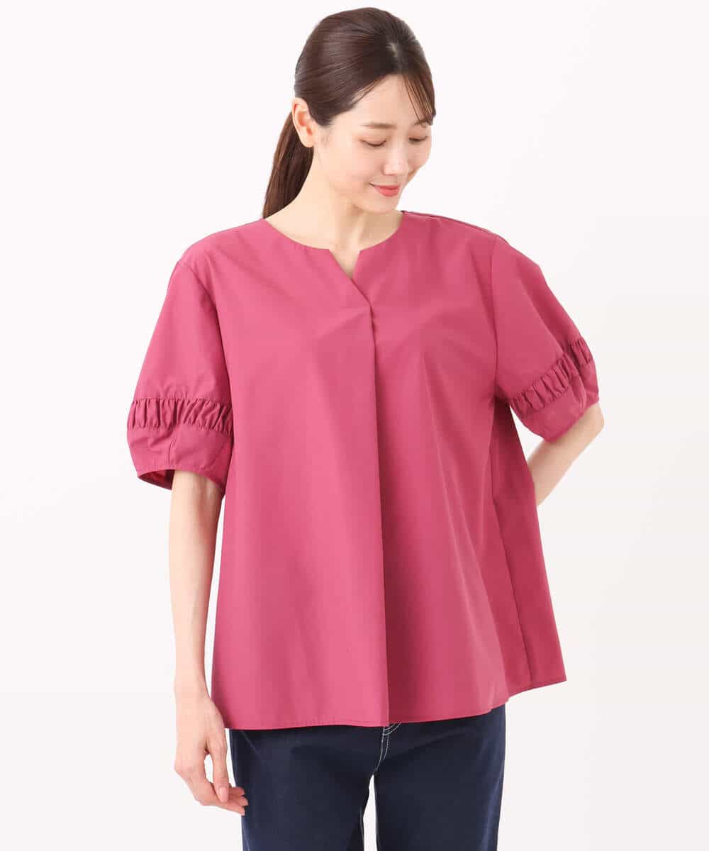 FKBJA70150 MK MICHEL KLEIN(MK ミッシェルクラン) キーネックブラウス/UVカット/接触冷感/洗える ピンク