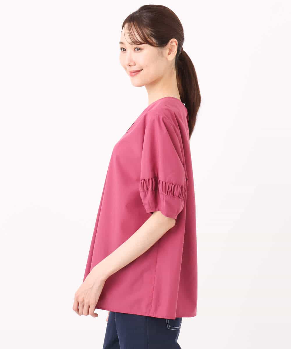 FKBJA70150 MK MICHEL KLEIN(MK ミッシェルクラン) キーネックブラウス/UVカット/接触冷感/洗える ピンク