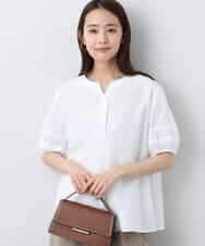 FKBJA70150 MK MICHEL KLEIN(MK ミッシェルクラン) キーネックブラウス/UVカット/接触冷感/洗える ホワイト