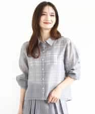 FKBJA85150 MK MICHEL KLEIN(MK ミッシェルクラン) シアードビーチェックシャツブラウス/洗える グレー