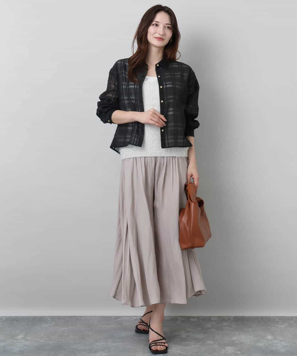 FKBJA85150 MK MICHEL KLEIN(MK ミッシェルクラン) シアードビーチェックシャツブラウス/洗える グレー