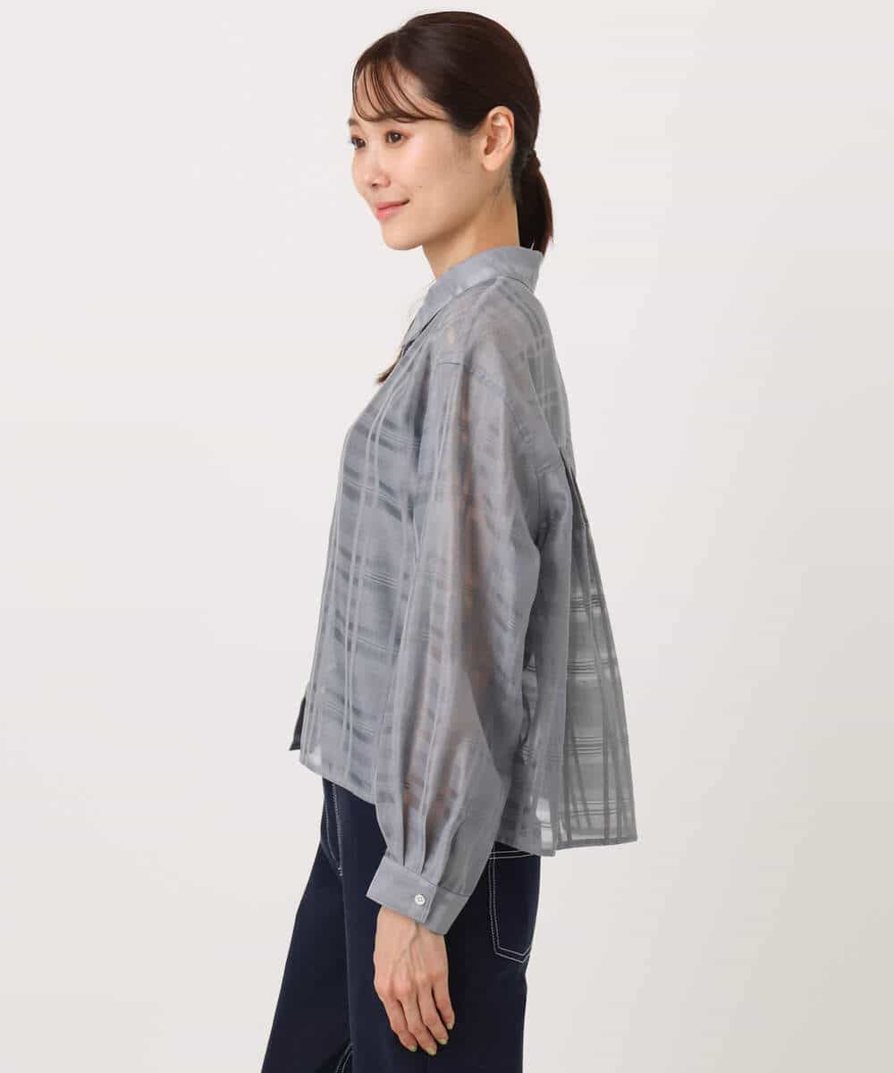 FKBJA85150 MK MICHEL KLEIN(MK ミッシェルクラン) シアードビーチェックシャツブラウス/洗える グレー