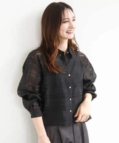 FKBJA85150 MK MICHEL KLEIN シアードビーチェックシャツブラウス/洗える