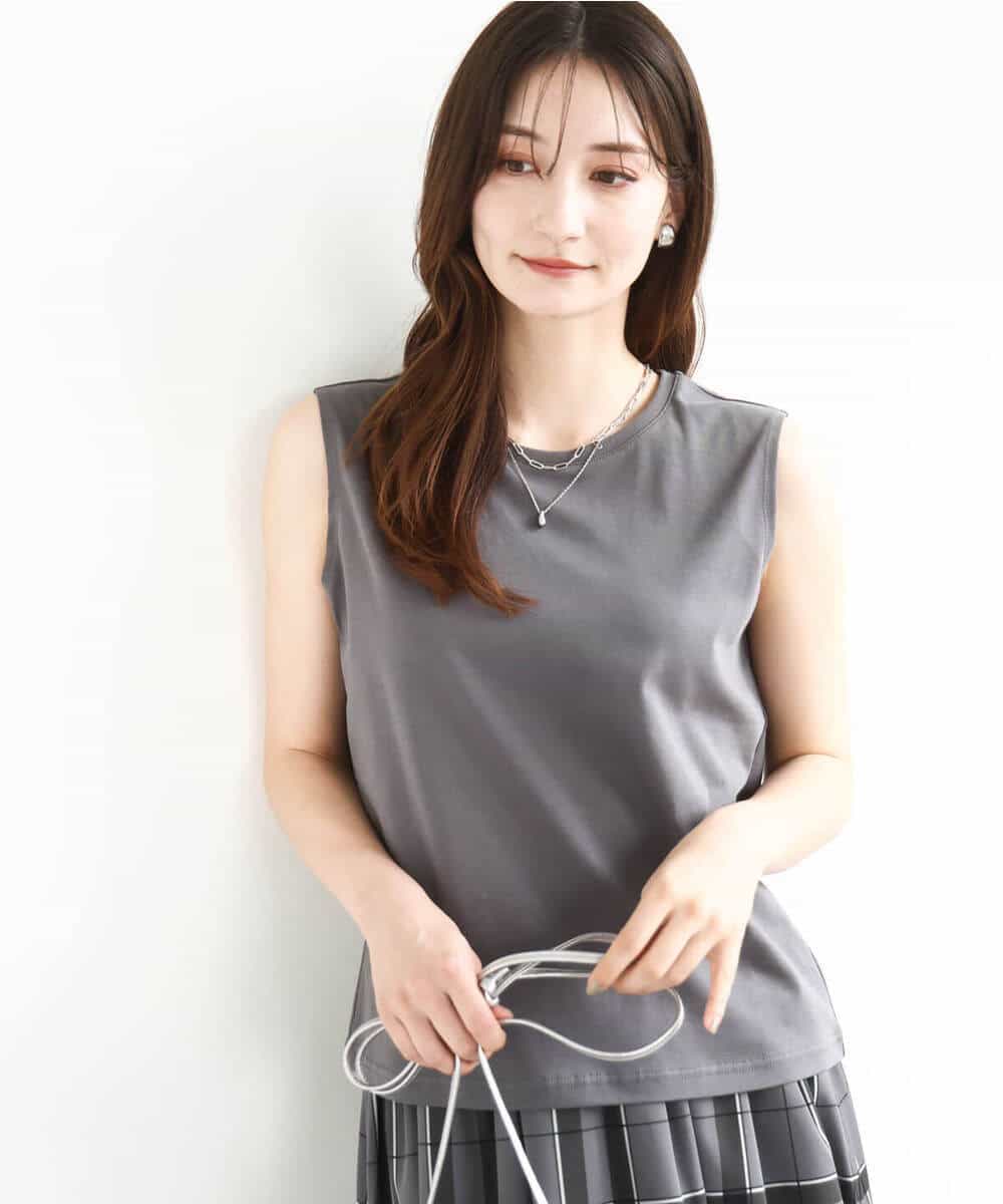 FKBJA86140 MK MICHEL KLEIN(MK ミッシェルクラン) レイヤードチュールブラウス×タンクトップ/接触冷感./洗える ピンク