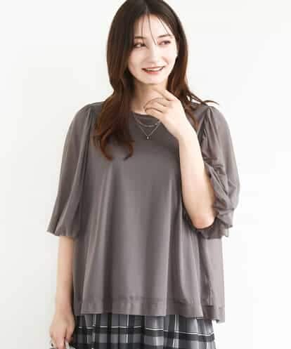 FKBJA86140 MK MICHEL KLEIN レイヤードチュールブラウス×タンクトップ/接触冷感./洗える