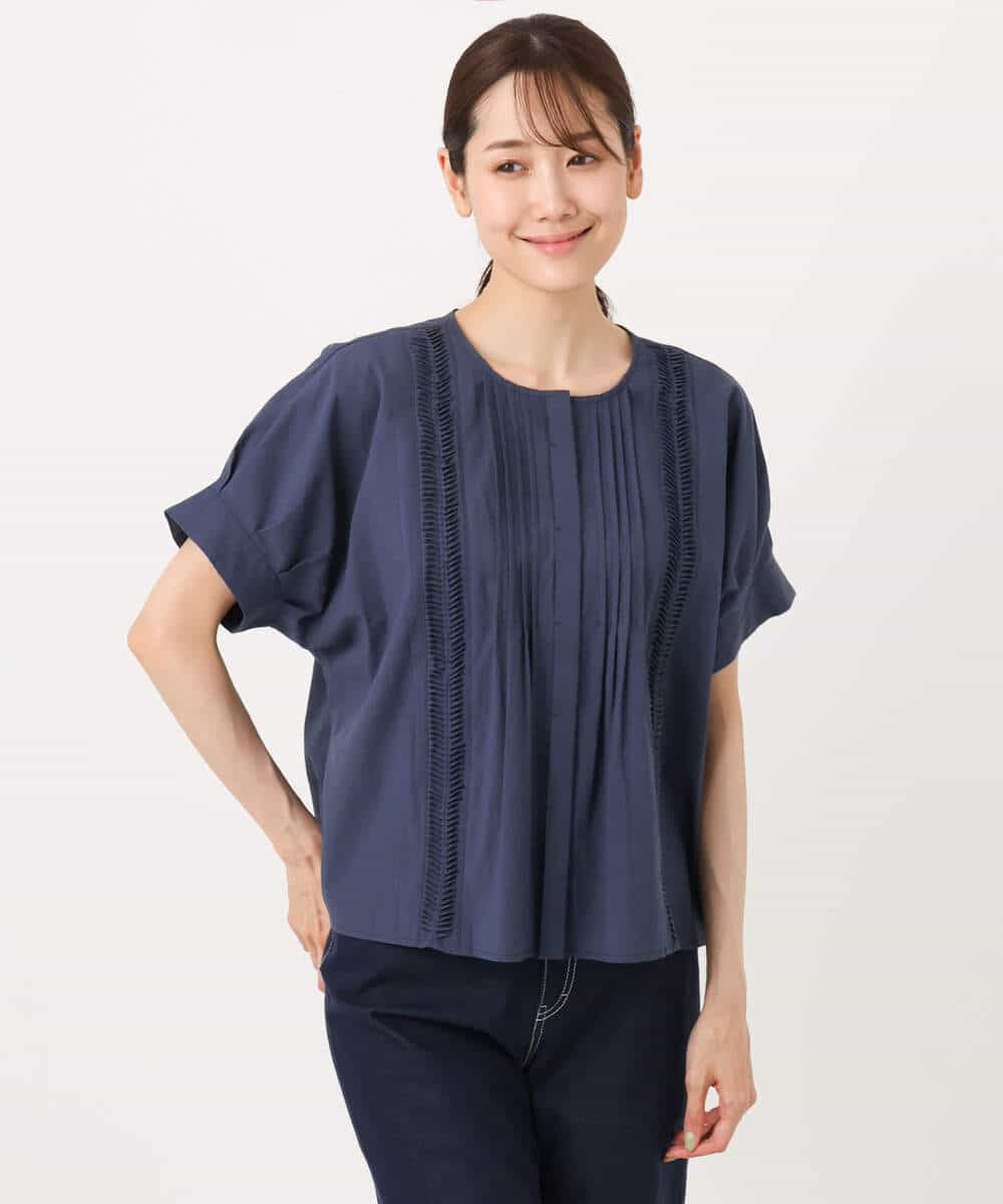 FKBJA87150 MK MICHEL KLEIN(MK ミッシェルクラン) コットンボイルピンタックデザインブラウス/洗える ネイビー