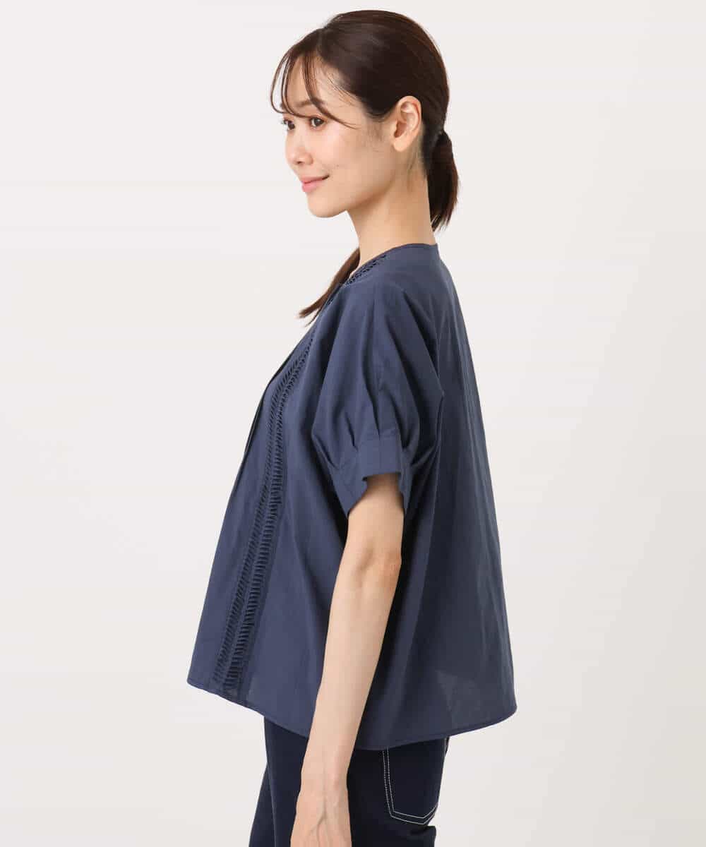 FKBJA87150 MK MICHEL KLEIN(MK ミッシェルクラン) コットンボイルピンタックデザインブラウス/洗える ネイビー
