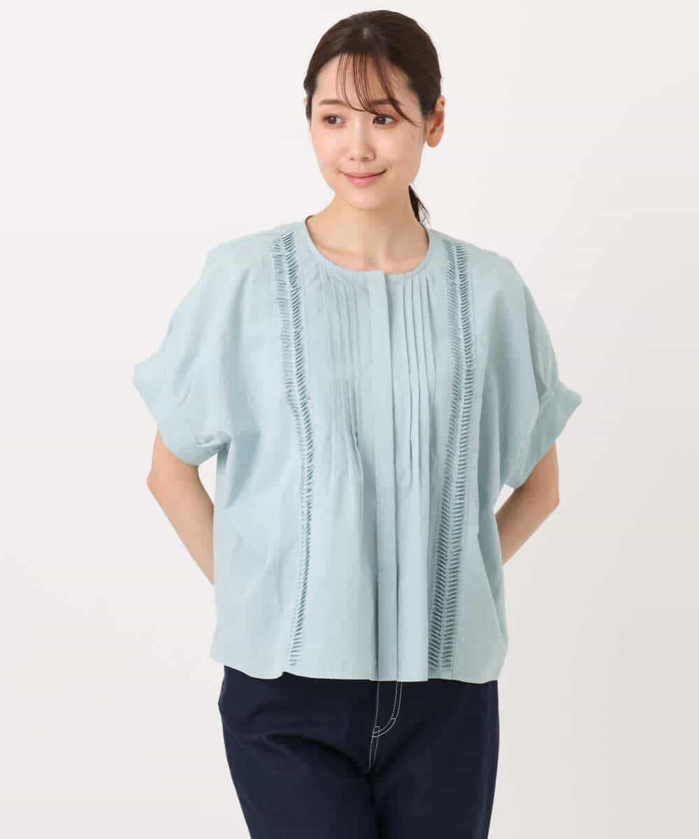 FKBJA87150 MK MICHEL KLEIN(MK ミッシェルクラン) コットンボイルピンタックデザインブラウス/洗える ネイビー