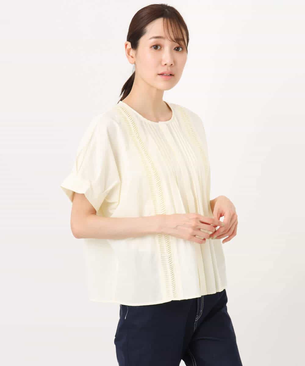 FKBJA87150 MK MICHEL KLEIN(MK ミッシェルクラン) コットンボイルピンタックデザインブラウス/洗える ネイビー