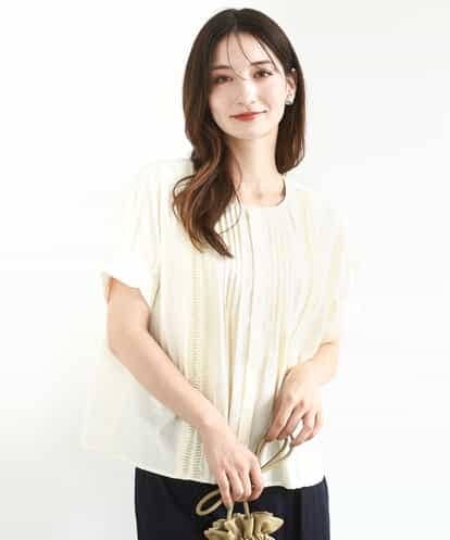FKBJA87150 MK MICHEL KLEIN コットンボイルピンタックデザインブラウス/洗える