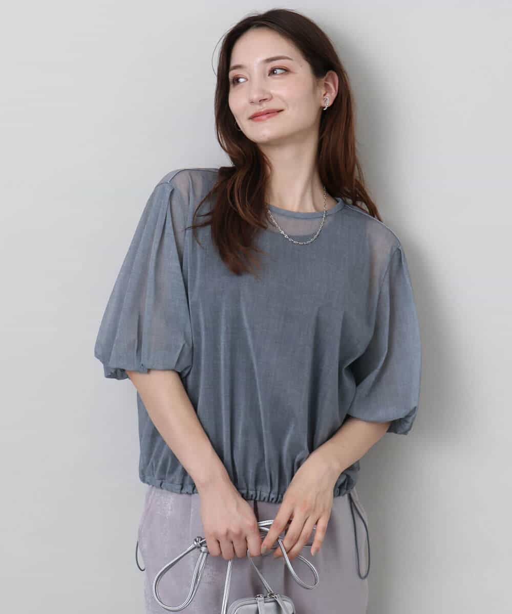 FKBJA88150 MK MICHEL KLEIN(MK ミッシェルクラン) デニム調シアーブラウス/洗える ネイビー