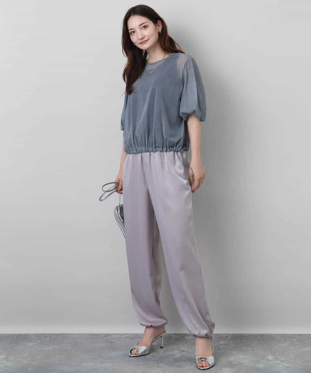 FKBJA88150 MK MICHEL KLEIN(MK ミッシェルクラン) デニム調シアーブラウス/洗える ネイビー