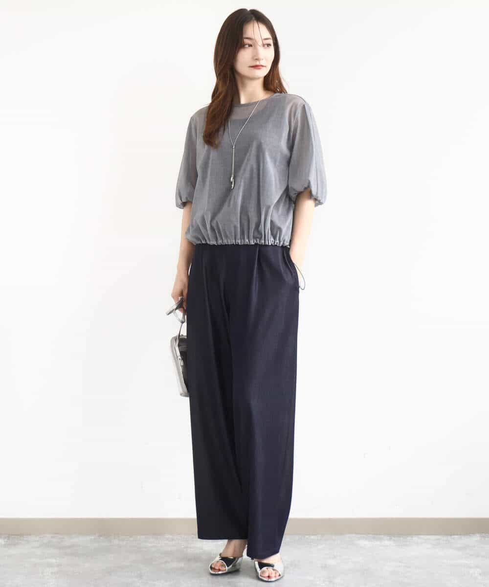 FKBJA88150 MK MICHEL KLEIN(MK ミッシェルクラン) デニム調シアーブラウス/洗える ネイビー