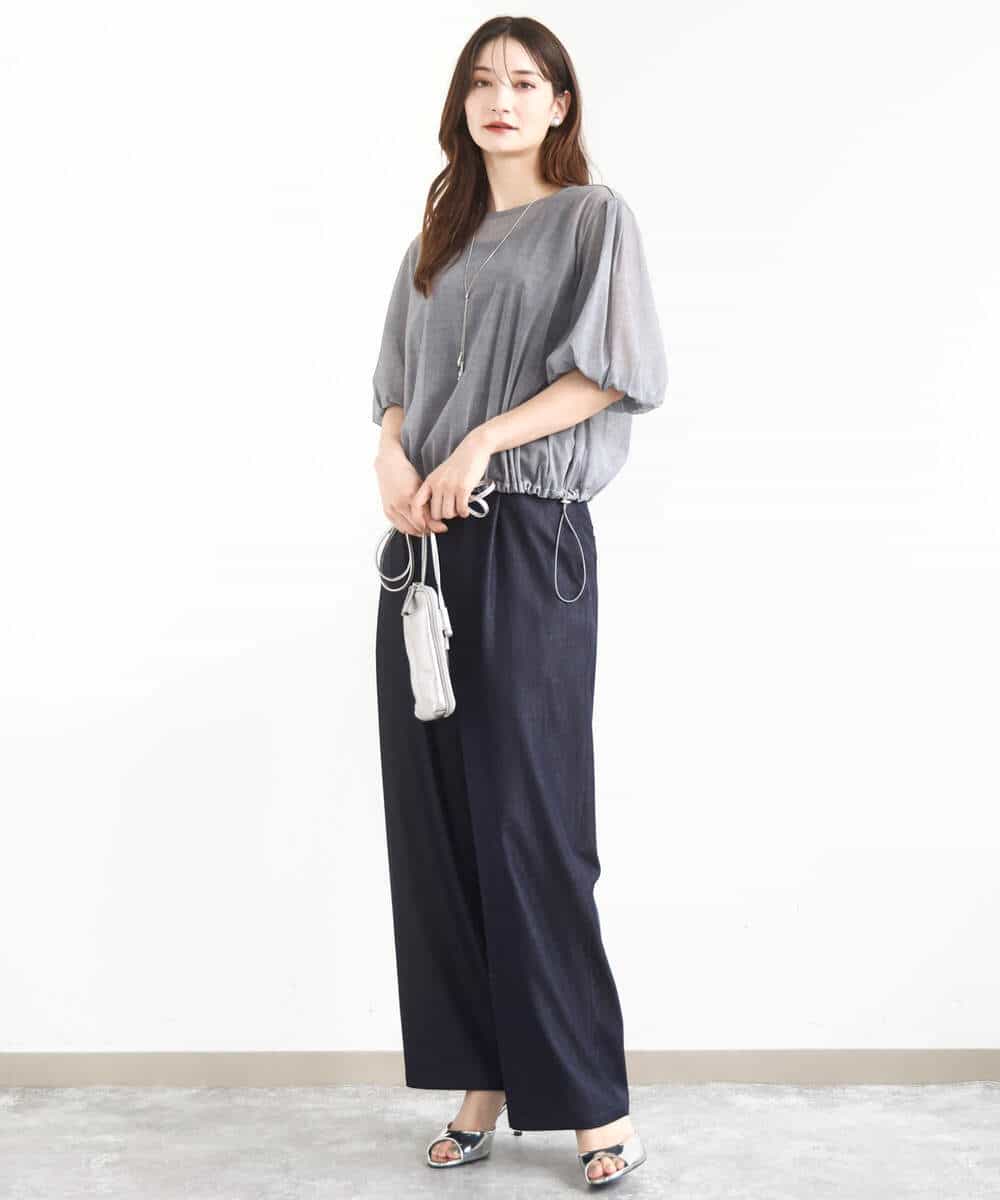 FKBJA88150 MK MICHEL KLEIN(MK ミッシェルクラン) デニム調シアーブラウス/洗える ネイビー