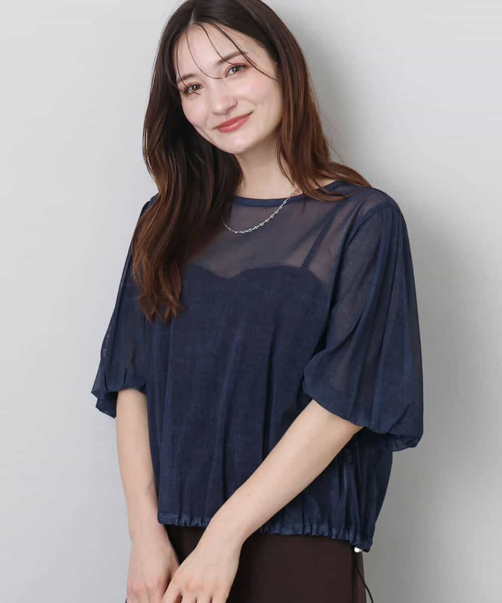 FKBJA88150 MK MICHEL KLEIN(MK ミッシェルクラン) デニム調シアーブラウス/洗える ネイビー