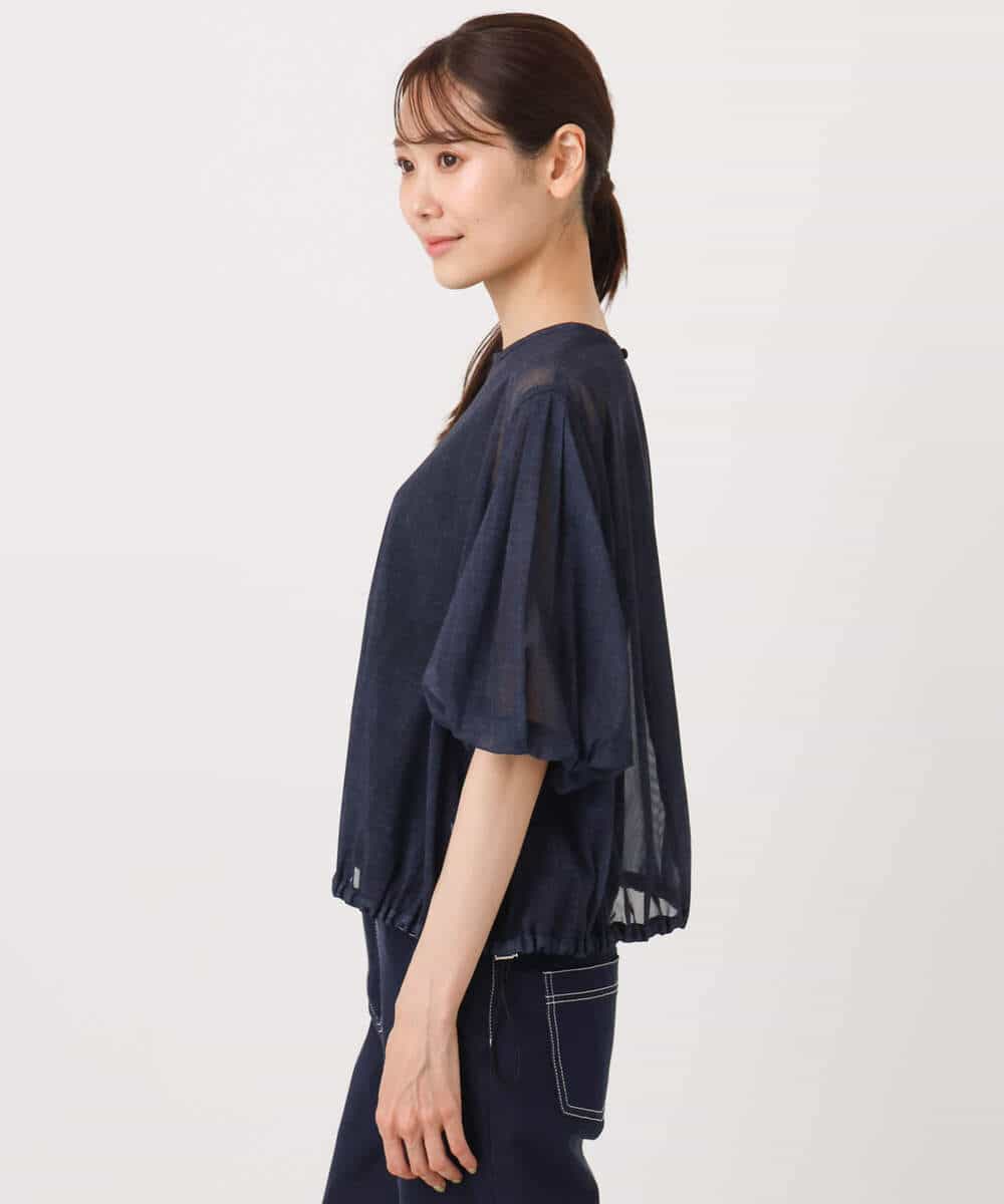 FKBJA88150 MK MICHEL KLEIN(MK ミッシェルクラン) デニム調シアーブラウス/洗える ネイビー