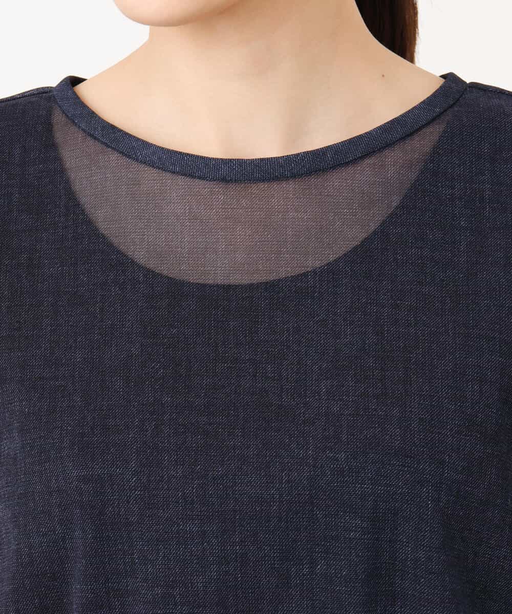 FKBJA88150 MK MICHEL KLEIN(MK ミッシェルクラン) デニム調シアーブラウス/洗える ネイビー